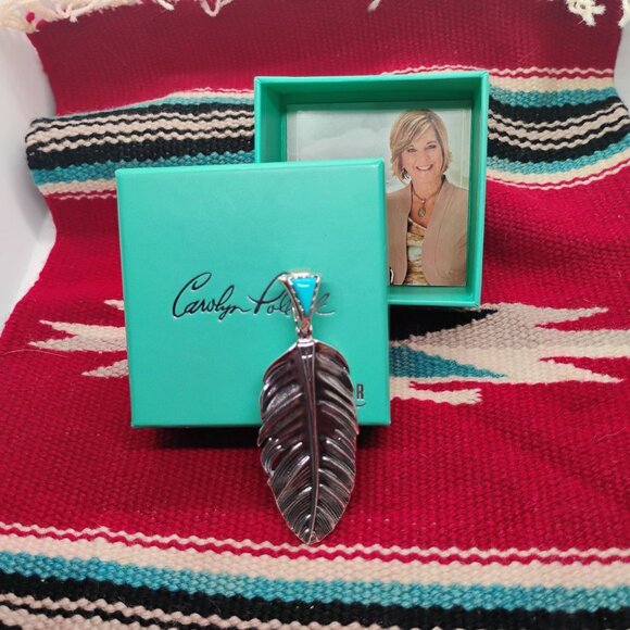 Carolyn Pollack~Fritz Casuse Sterling Turquoise Prayer Feather Enhancer Pendant - Picture 5 of 10